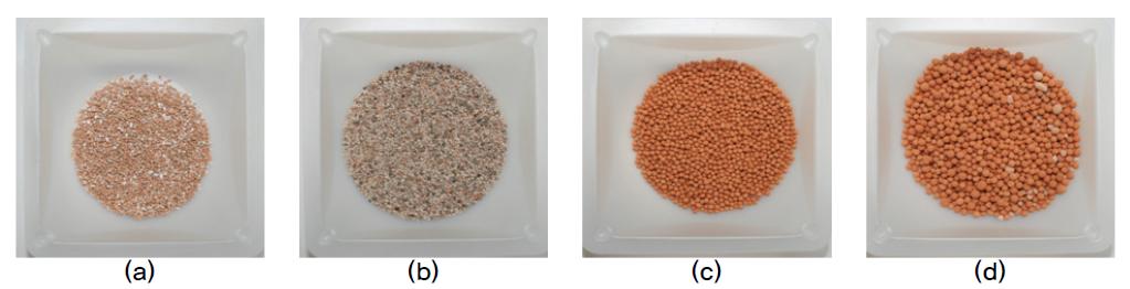 Photographs of samples with a layered structure; (a) 0.2∼1.0㎜, (b) 1.0∼2.0㎜, (c) 2.0∼3.0㎜, and (4) 3.0∼5.0㎜.