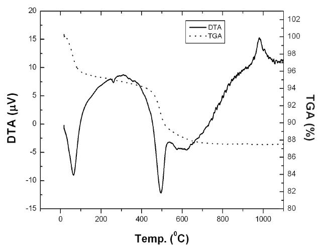 Analysis results of kaolin by TGA and DTA.