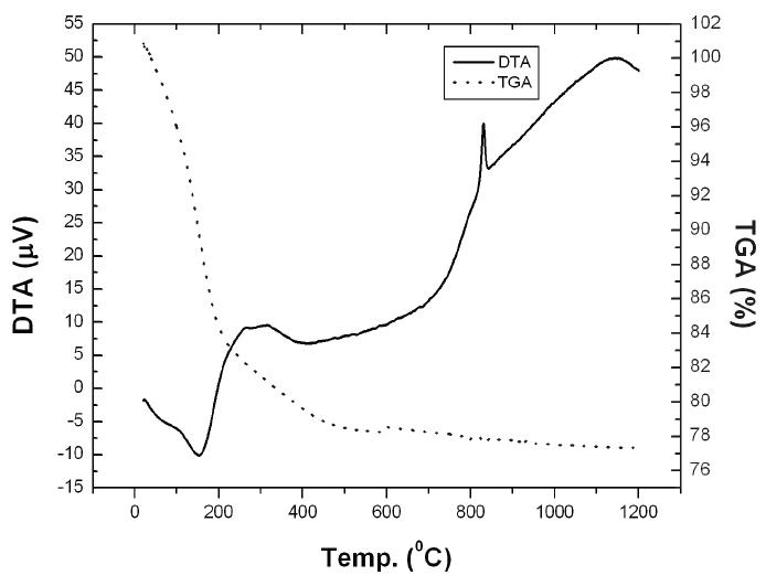 Analysis results of zeolite by TGA and DTA.