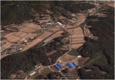 충남 예산 실험 농장(지역1) 주변의 위성 영상 모습.