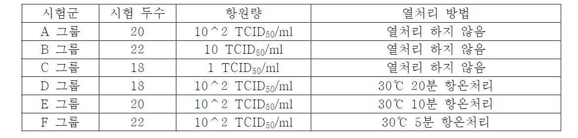 후보돈 순치를 위한 PRRS 항원의 시험 개요