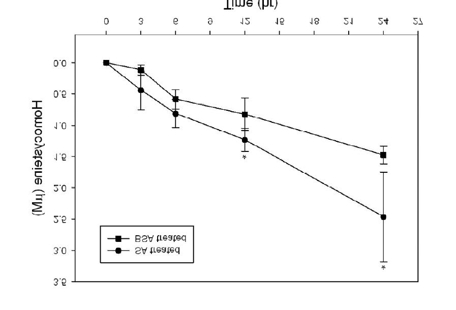 HepG2 세포주모델에서 SA 처리를 통한 homocysteine efflux의 변화