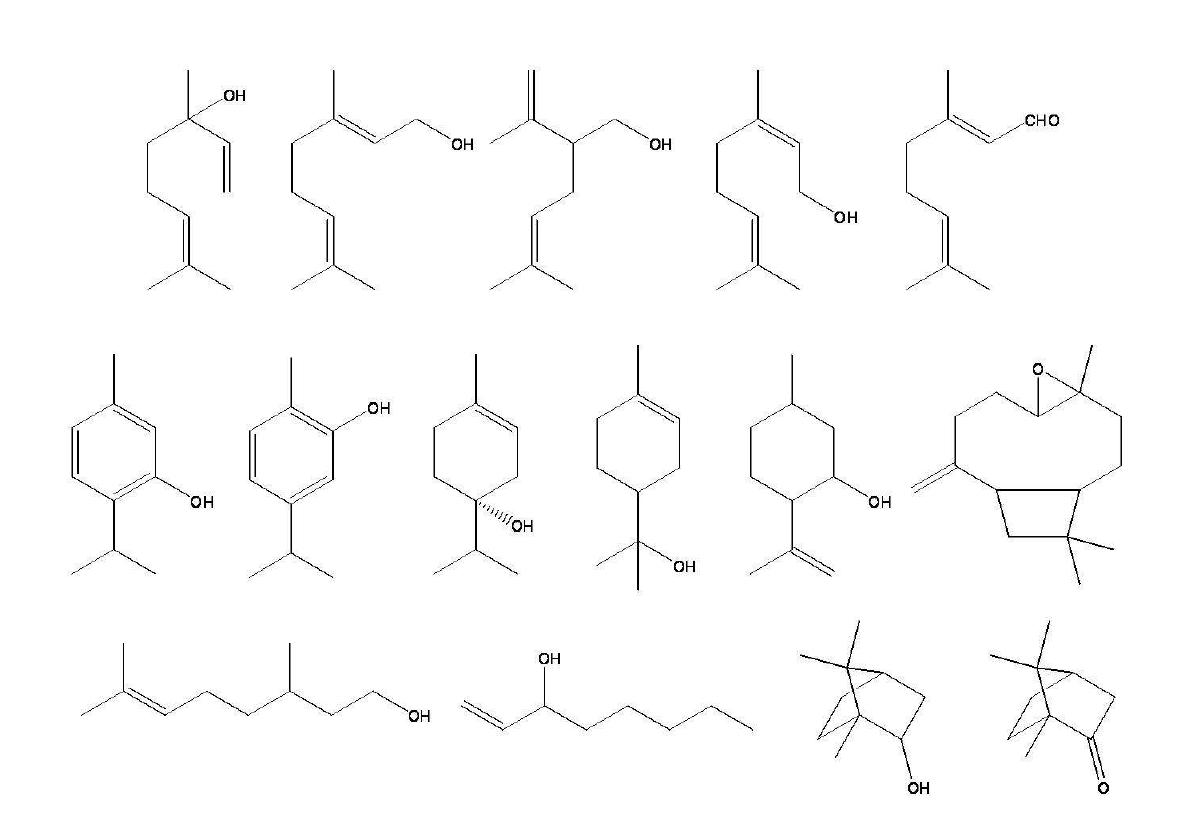 Structures of melissa and savory oil constituents.