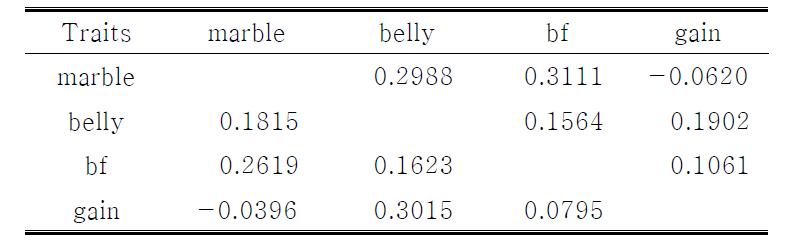 Genetic(above diagonal) and error correlation(below diagonal) matrix