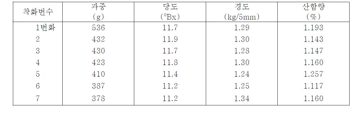 배 화산 품종의 착화 번수별 과실특성 (2010년)