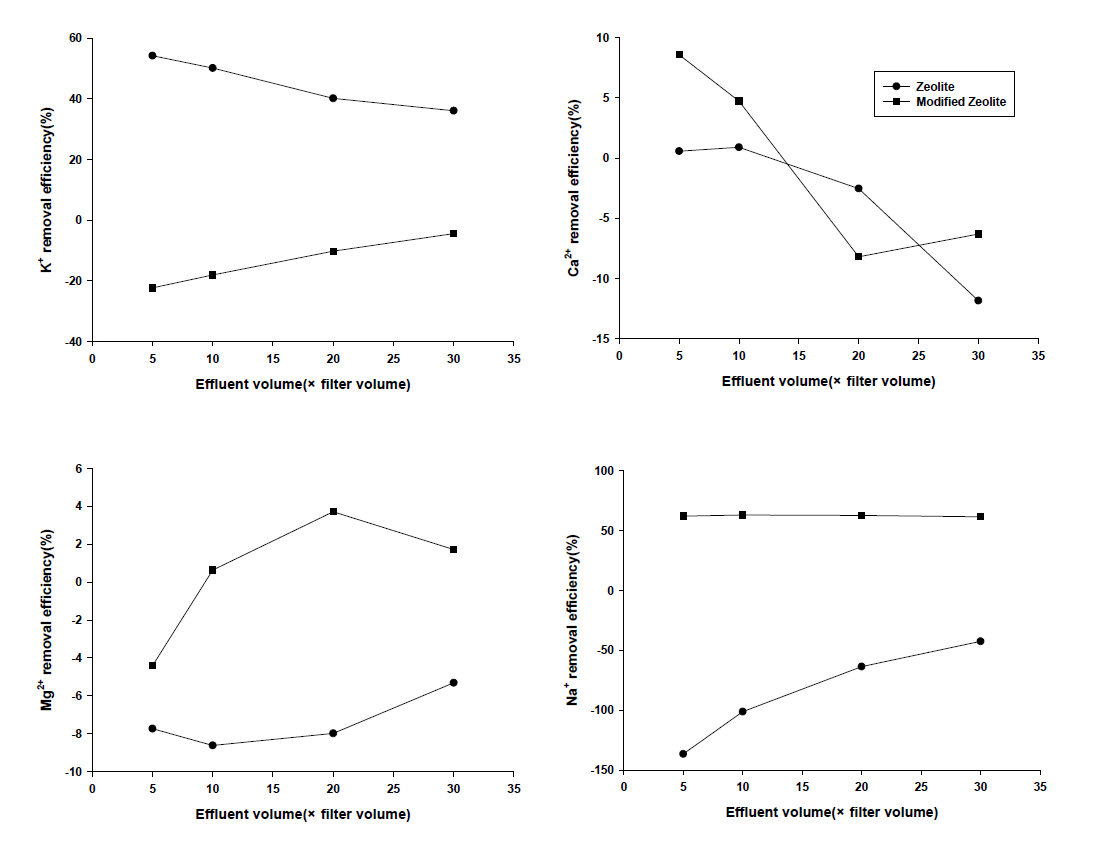 이온 치환된 제오라이트의 폐양액의 여과효능 변화