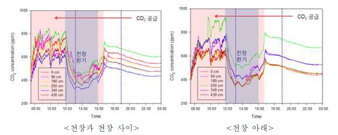 ‘계화도 온실‘ 이산화탄소 시비와 군락내 이산화탄소 농도분포