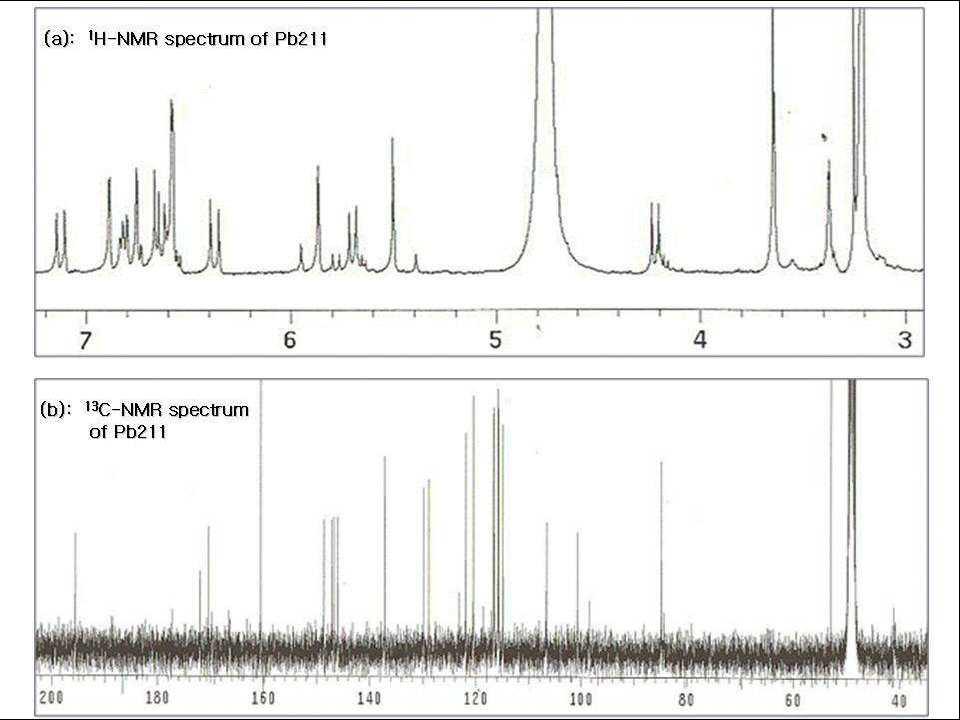 Baumin (Pb211)의 1H NMR 및 13C NMR spectrum.