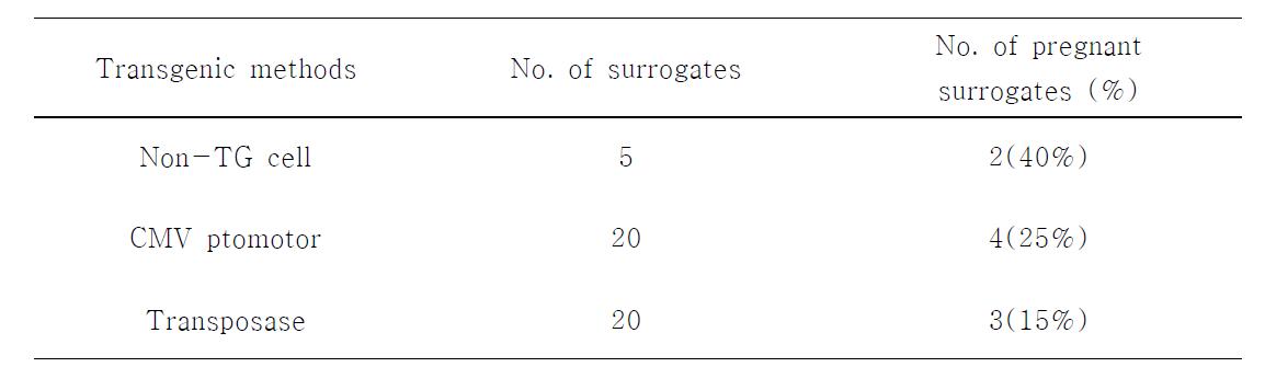 In vivo viability of porcine transgenic cloned embryos according to types of donor cells using different transgenic methods