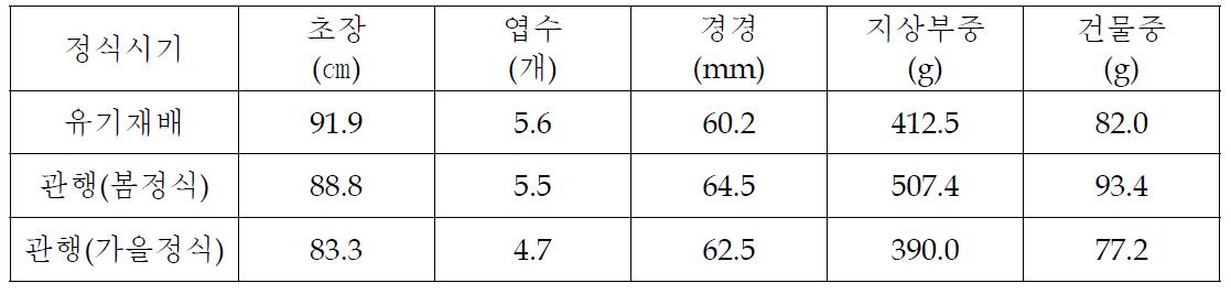 당귀 유기재배시 지상부 생육특성