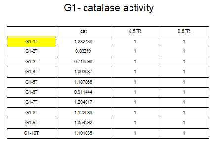 G1기 tumor tissue의 catalase activity 를 측정함.