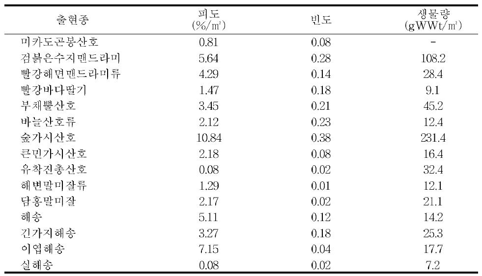 부산 남형제섬 산호충류 정량조사 Data