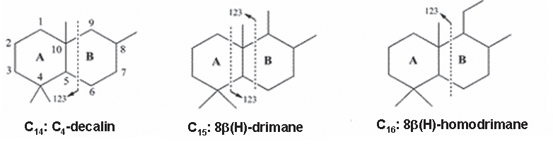 그림 3-3-1. 대표적인 세스키터페인(sesquiterpane)의 분자구조