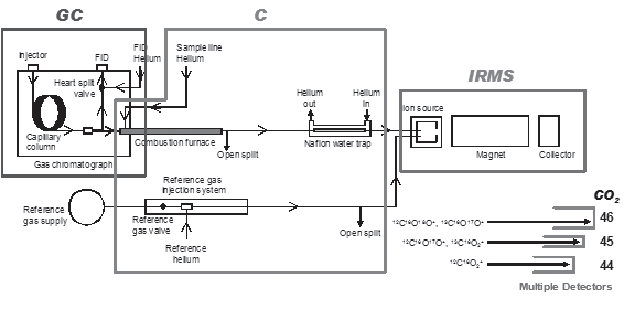 그림 3-3-34. GC-C-IRMS의 기기분석 모식도