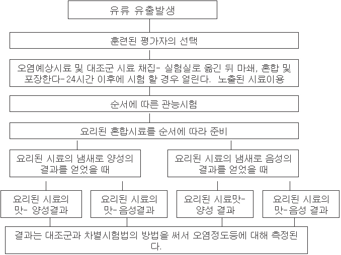 그림 3-5-4. 훈련된 평가인의 기름오염에 대한 관능시험결정 순서도