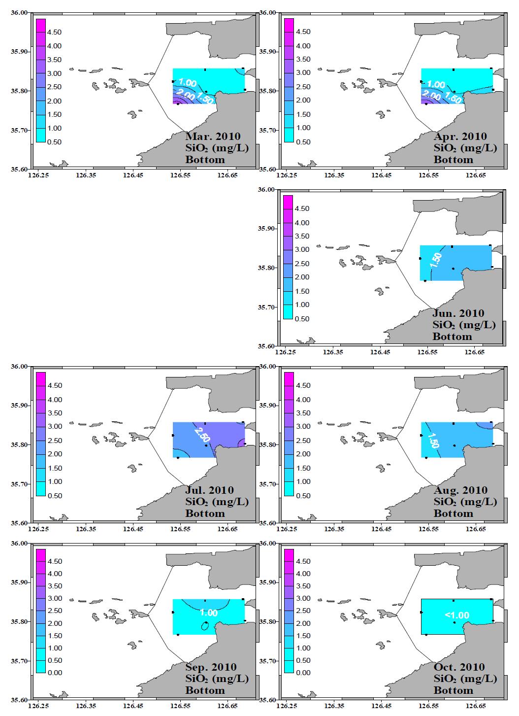 새만금호의 저층수 중 SiO2-Si의 수평농도 분포