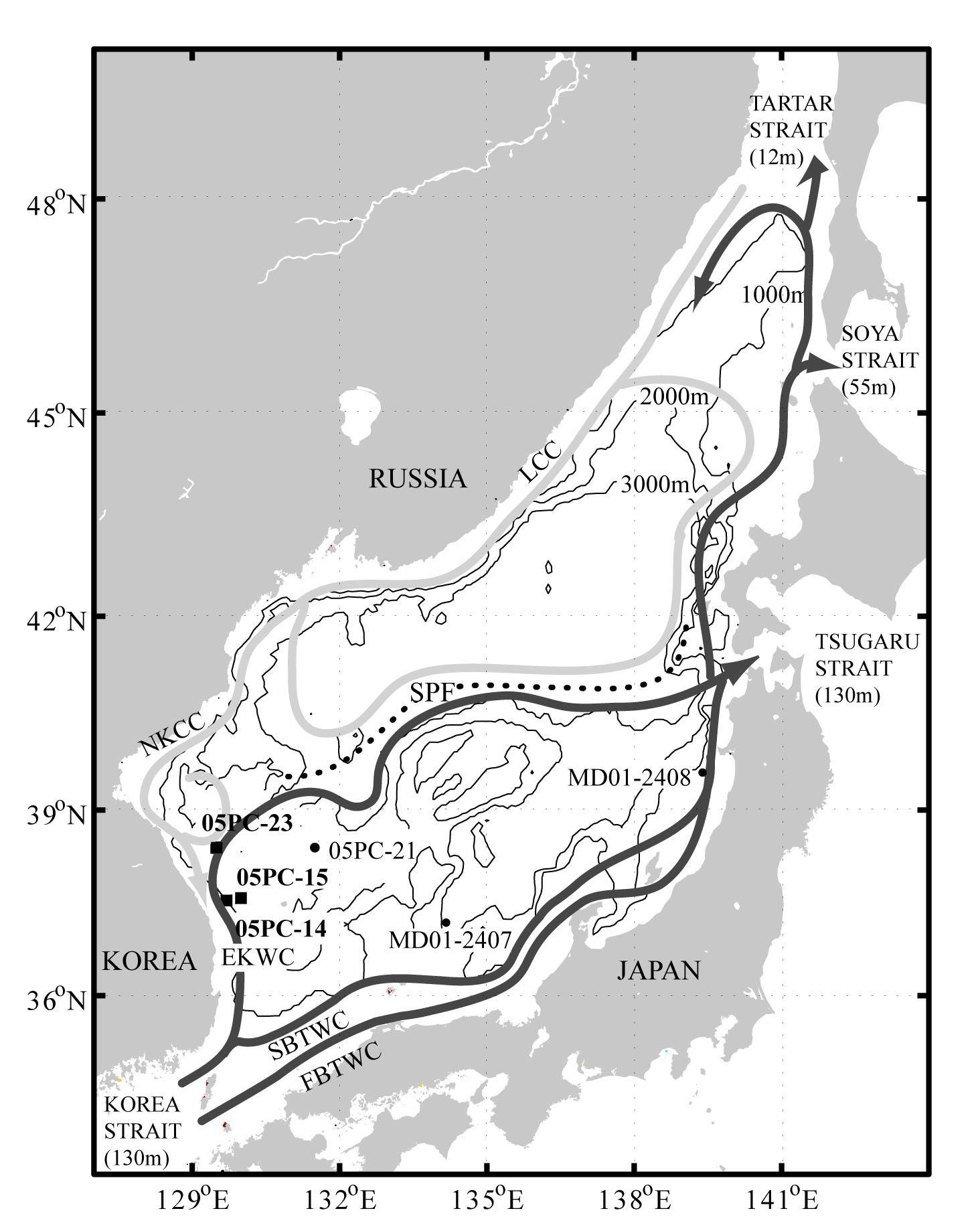 Core location. Two MD cores near the Japan were from Fujine et al., 2006, 2009.