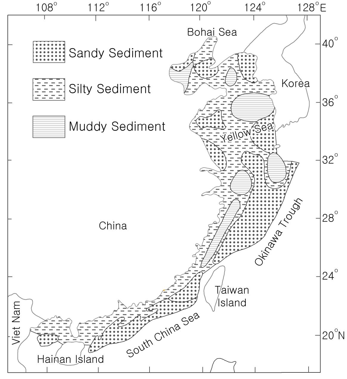 황해 및 남중국해의 해저 퇴적물 분포