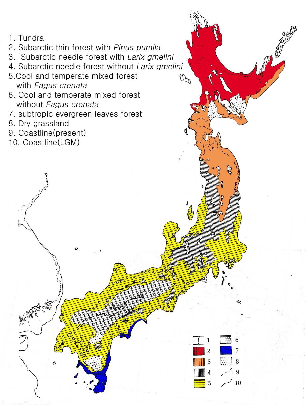 18,000년 전 일본의 식생분포