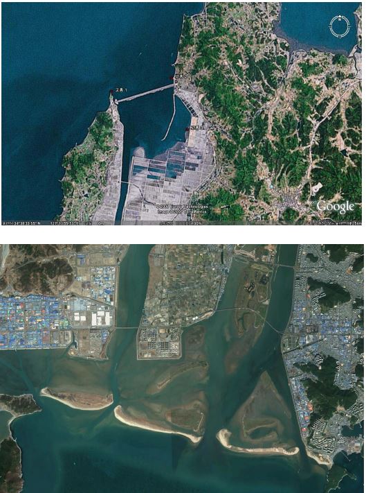 Fig. 21 수질관측지점 위성사진 (상-고흥만, 하–을숙도/다대포)