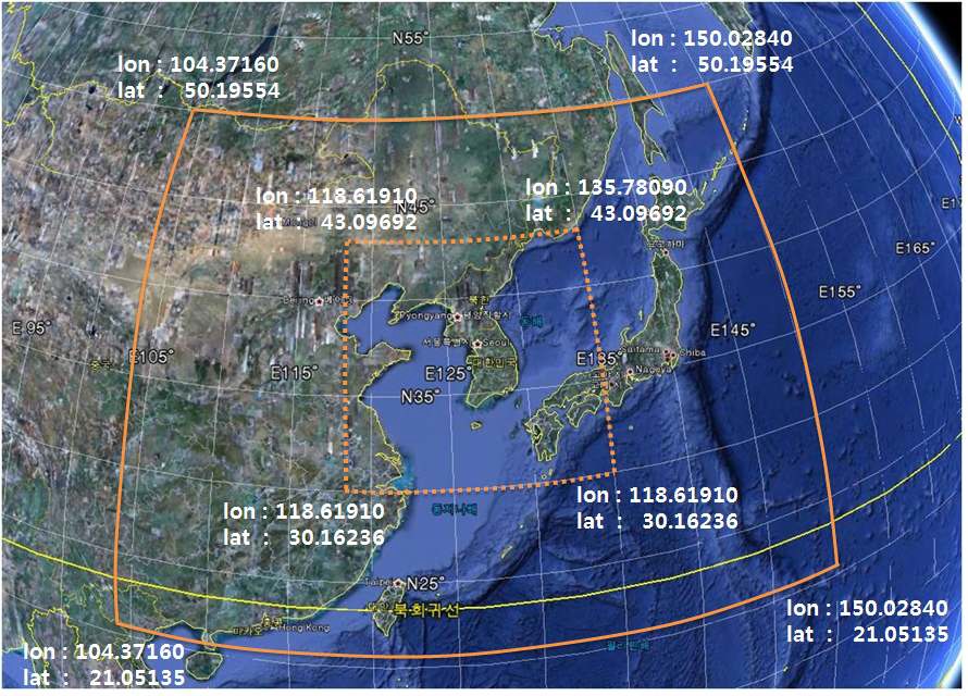 그림 3.6.2 역학적 규모축소 영역 및 위 · 경도