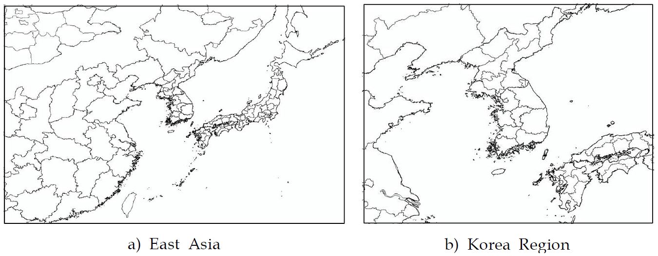 그림 3.2.1 가뭄감시를 위한 동아시아 및 한반도 영역구분