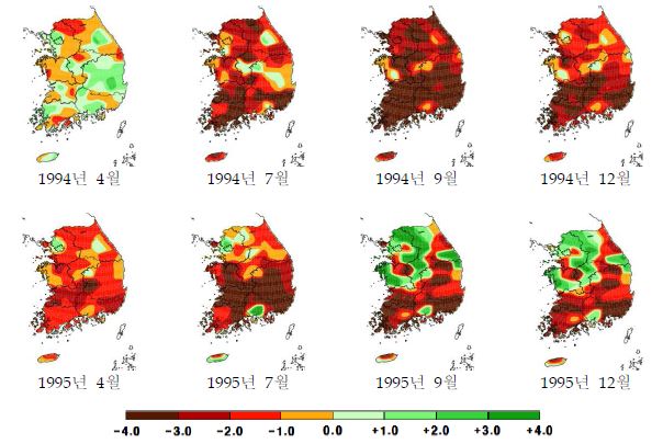 그림 3.4.8 1994년∼1995년 PDSI 결과
