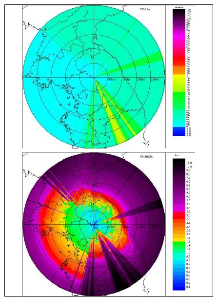 그림 3.3.18. 광덕산 레이더에 대한 현 관측전략을 이용한 시뮬레이션 결과