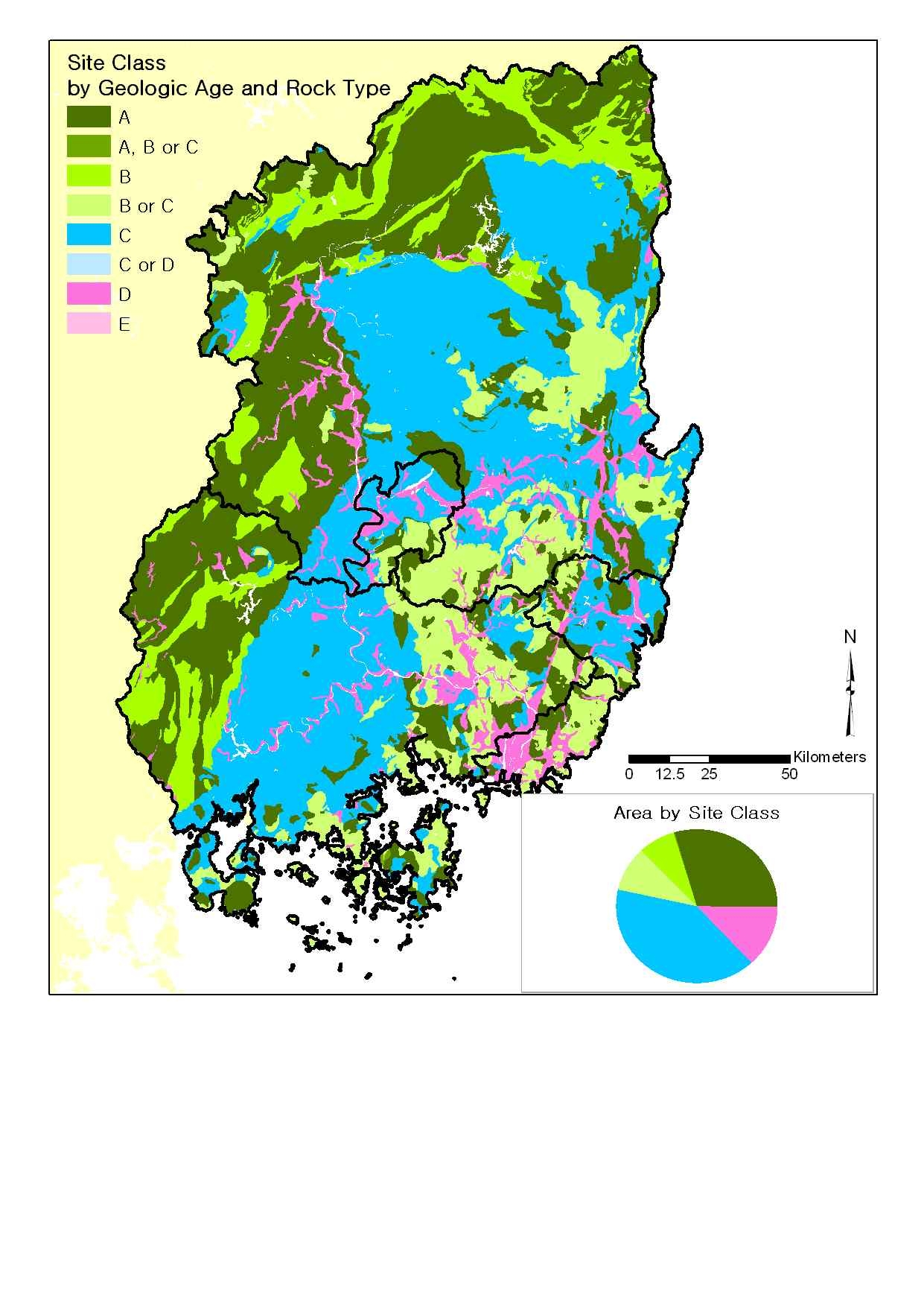 Figure 3.5.1.2 경상도 지역의 지질시대와 암상구조로 구분한 지반분류