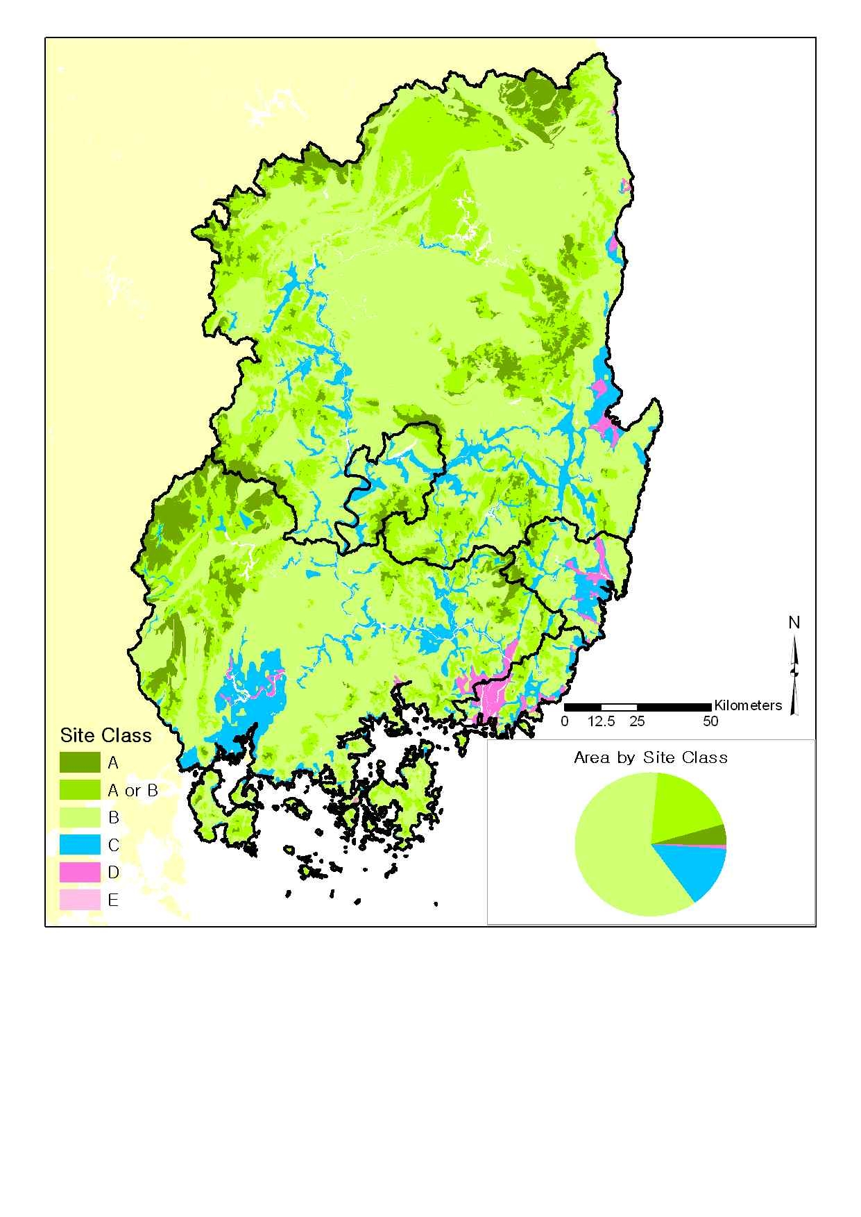 Figure 3.5.1.5 지질도와 지형도 자료를 이용한 지반분류 결과