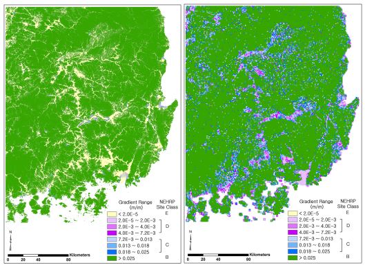 Figure 3.5.2.2 경사도 기준의 지반분류도