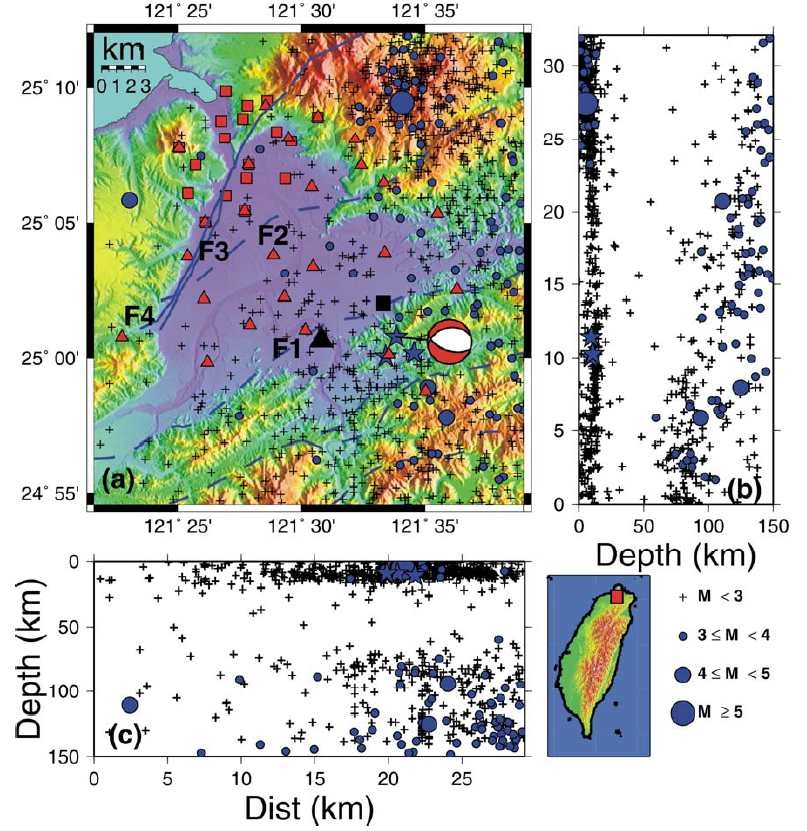 Figure 3.6.1 Seismicity in the Taipei area