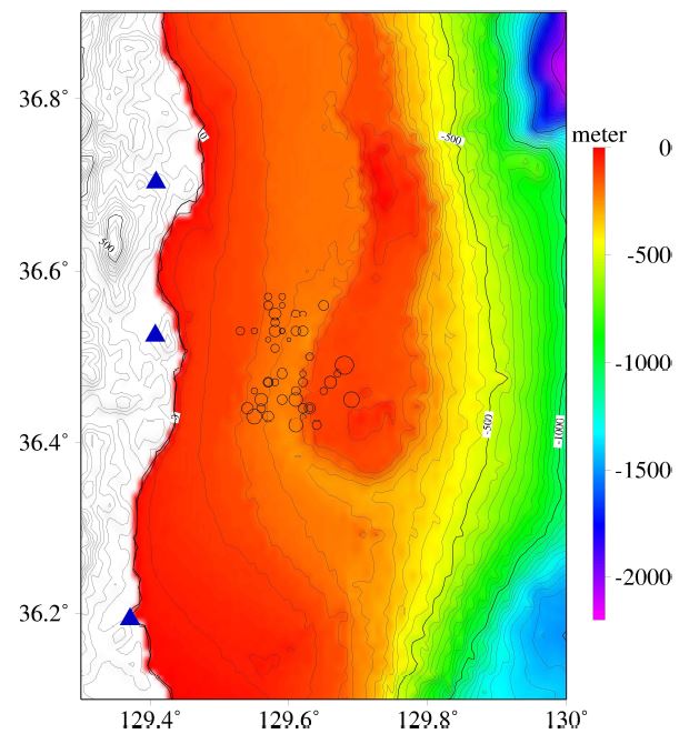 Figure 3.2.2. Location of micro-earthquakes in the Yongduk offshore region