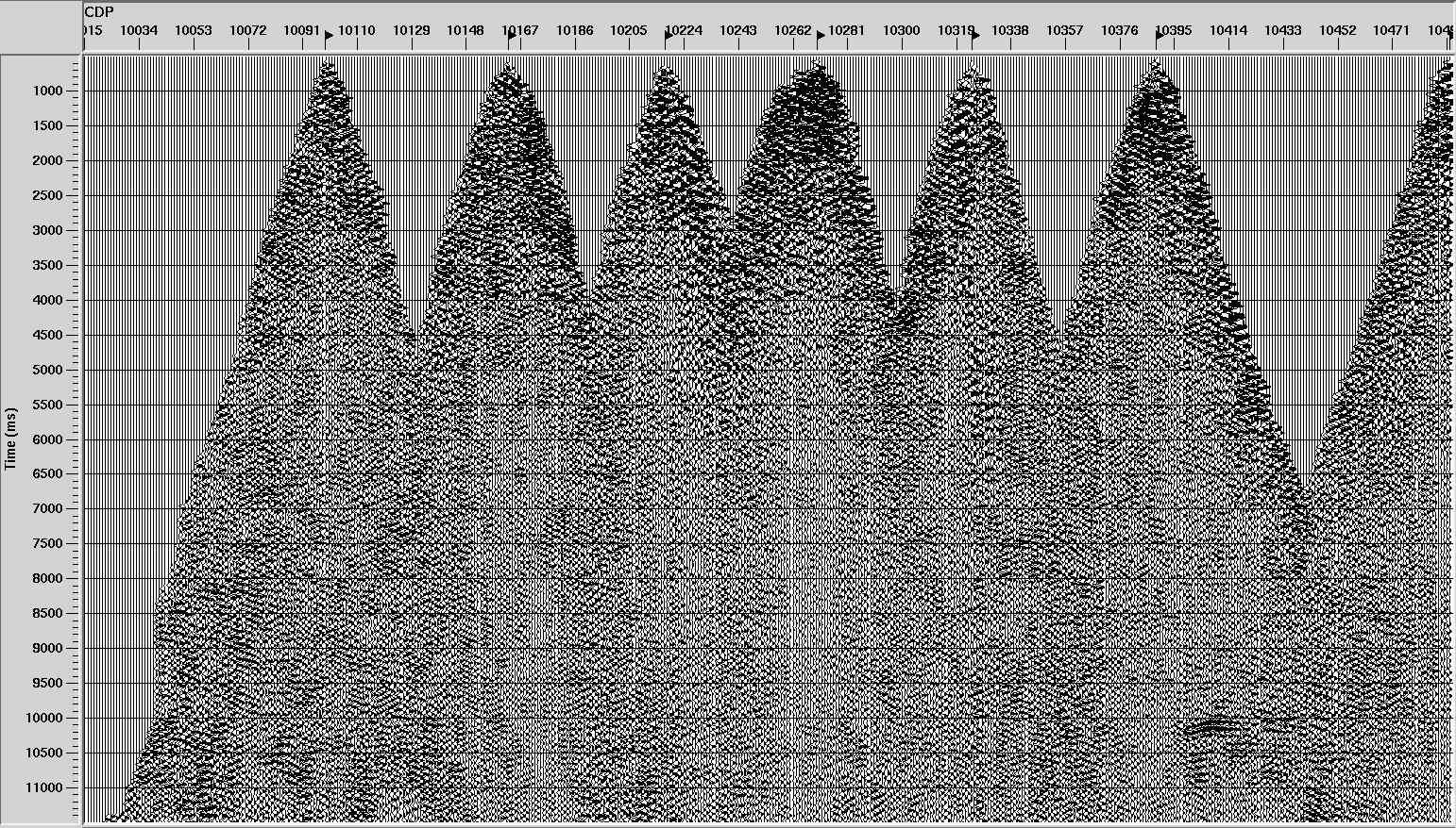 NMO-corrected reflection section before migration of line KCRT-2008.