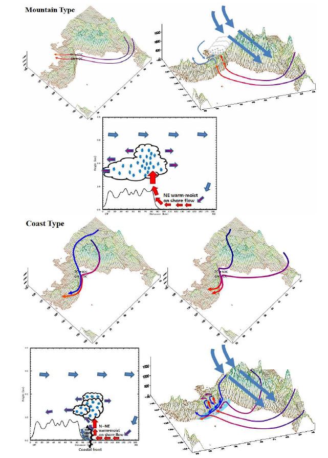 Fig. 3.3.28. Three-dimensional conceptual models of the heavy snowfall over the Yeongdong region.