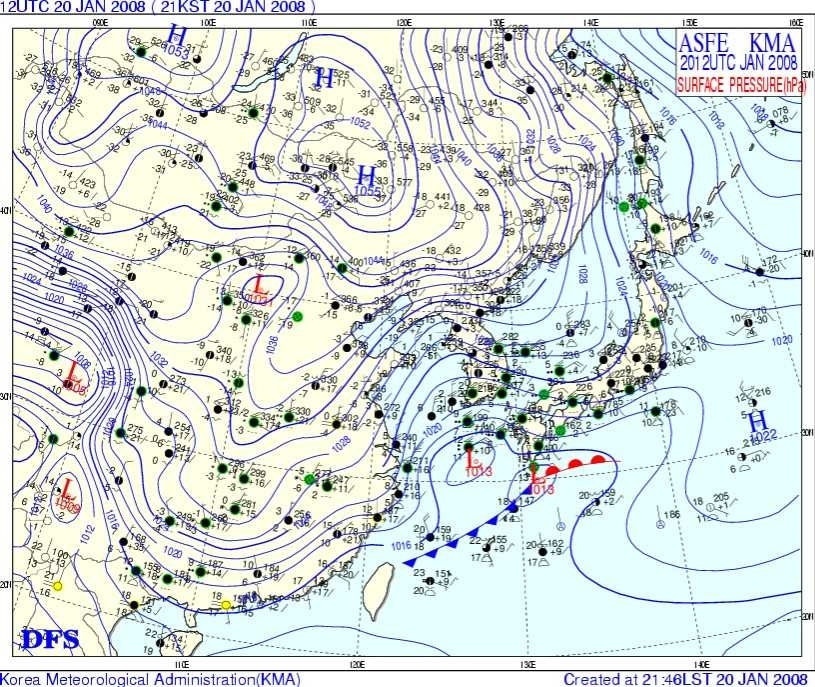 Fig. 3.1.4. Surface synoptic chart valid at 2100 LST 20 January 2008.