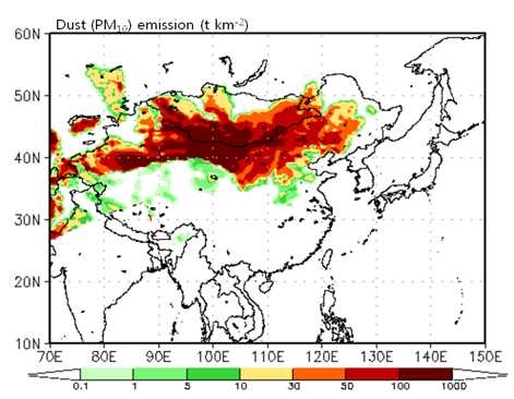 Fig. 26. Horizontal distribution of the annual total dust emission