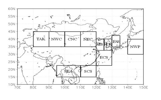 Fig. 28. The regions that are estimated emission, wet and dry dust deposition and surface dust concentration.