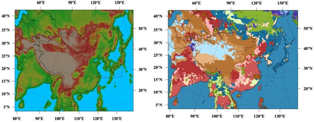 Fig. 56. Model domain with (a) topography and (b) land use type.