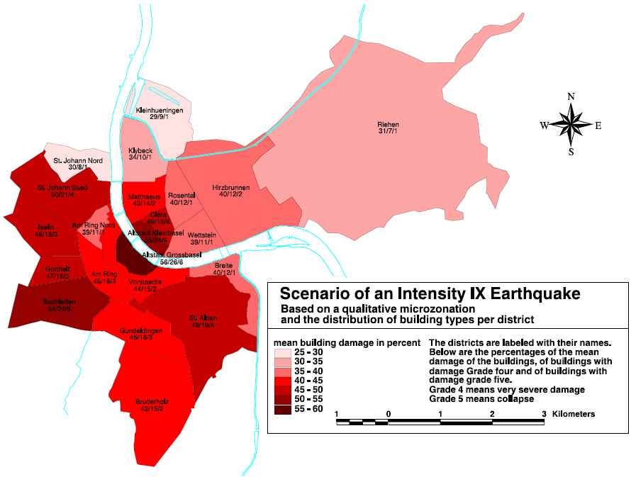 그림 6.1.5. 스위스 Basel 지역의 블록별 지진 피해 분포