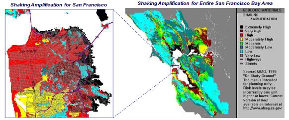 그림 2.1.1. San Francisco 만 지역의 지진진동 증폭 분포