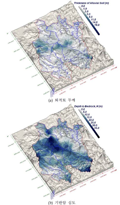 그림 3.4.29. 대전 지역 대표적 지층 분포에 관한 지표면 투영 분포