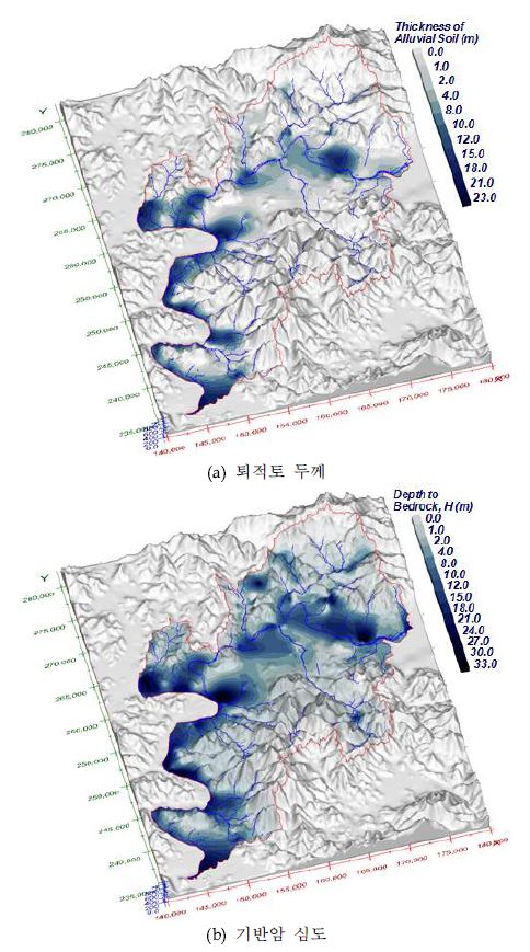 그림 3.4.30. 대구 지역 대표적 지층 분포에 관한 지표면 투영 분포