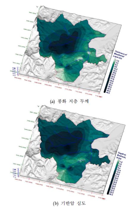 그림 3.4.32. 홍성 지역 대표적 지층 분포에 관한 지표면 투영 분포