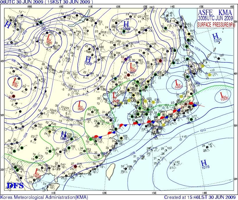 Fig. 3.4.2. Surface weather chart at 1500 LST on 30 July 2010.