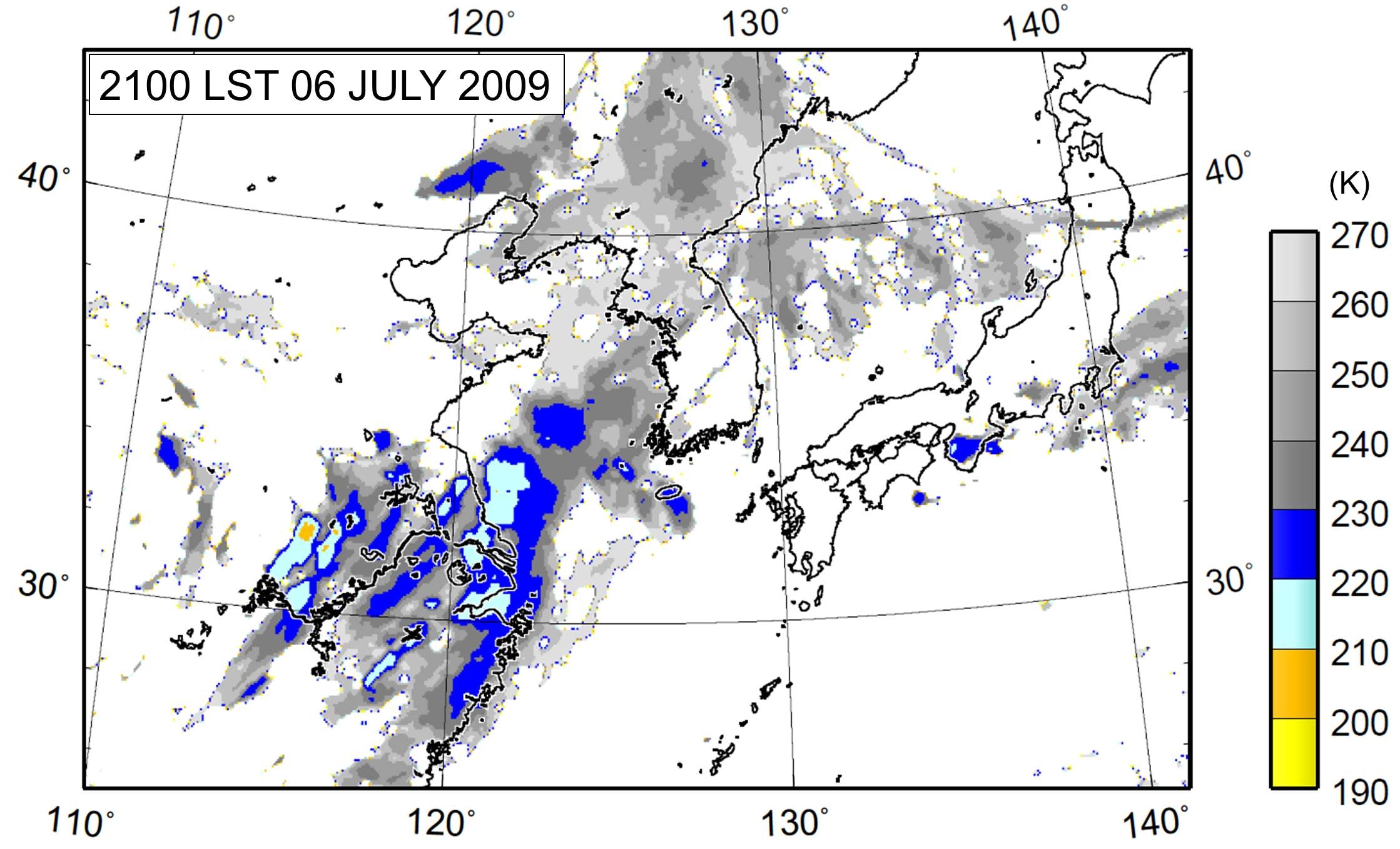 Fig. 3.5.3. MTSAT-IR infrared cloud imagery at 2100 LST 06 July, 2009 (archived by Kochi University, Japan).