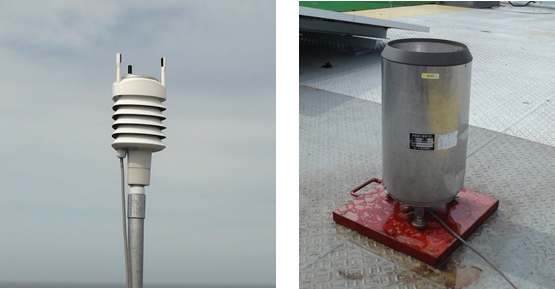 Fig. 3.1.13. Photographs of (a) AWS (Automatic Weather System) and (b) rain gauge.