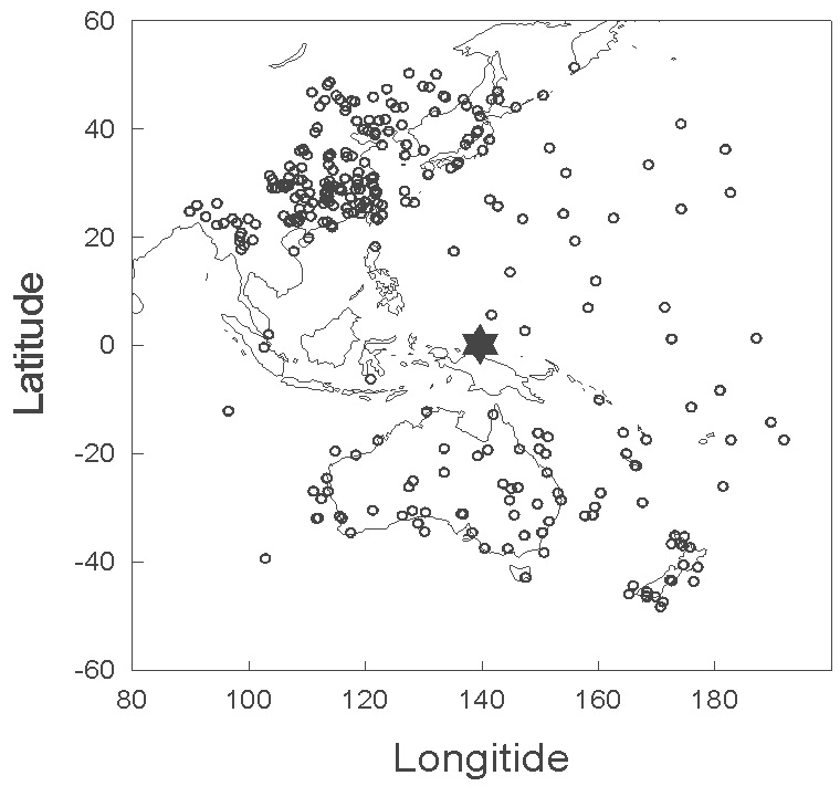 Fig. 3.3.1. Distribution of TIGR data according to the SZA used as an input data for MODTRAN4 simulations.