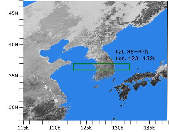 Fig. 3.2.31. The study area configuration over the Korean peninsula for the high resolution land cover classification.