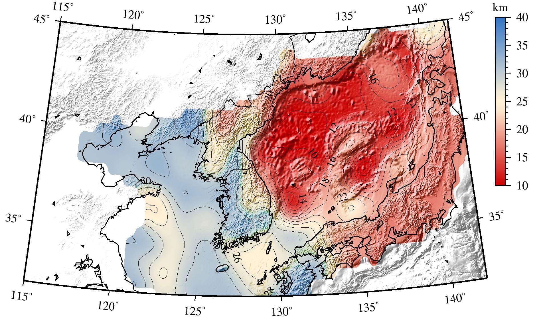 Mohorovichicic discontinuity distribution map.